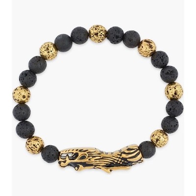 NIB Ed Hardy Dragon Bracelet Lava Rock Gold Tone Stainless Steel Beads