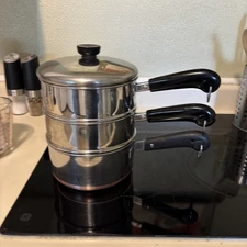 1801 Revere Ware 2 Qt Stainless Saucepan Steamer Double Boiler Lid Pre-1968