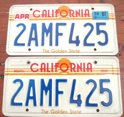 1987 CALIFORNIA PAIR LICENSE PLATES  # 2 AMF 425  SUNSET ISSUE, LIMITED EDITION