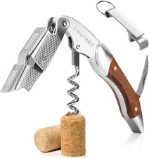 Holz Kellnermesser, All-in-One Profi Korkenzieher aus Edelstahl, Weinöffner mit 
