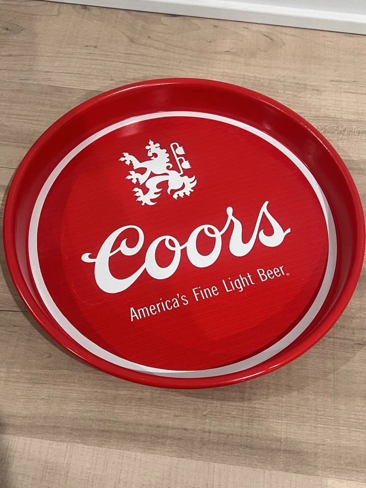 Vintage Coors Serving Tray Red 13" Round Metal America's Fine Light Beer 1970’s - Image 2 of 4