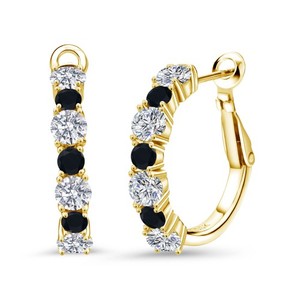 Authentic 2.76 Ct G/H Lab Grown Diamond Black Onyx 18K Yellow Gold Plated Silver Earrings