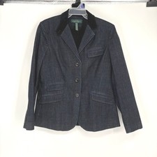 LRL Ralph Lauren Jeans Co Denim Blazer Jacket Corduroy Collar Women's Size 14