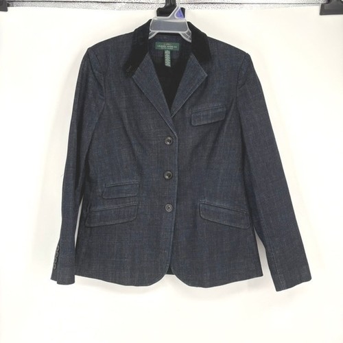 LRL Ralph Lauren Jeans Co Denim Blazer Jacket Corduroy Collar Women's Size 14