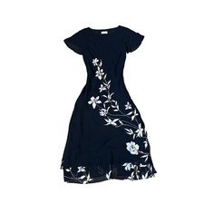 Talbots Petites Black Floral Print Flutter Sleeve Dress