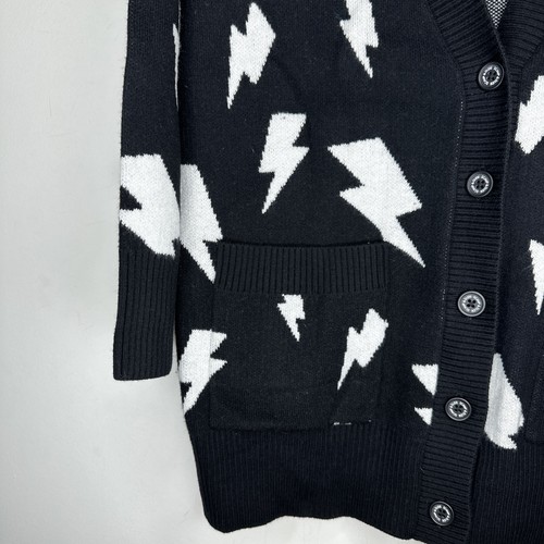 Scamp & Dude Cardigan Size 8 Black White Lightening Bolt Logo Wool Blend V Neck - Picture 6 of 16