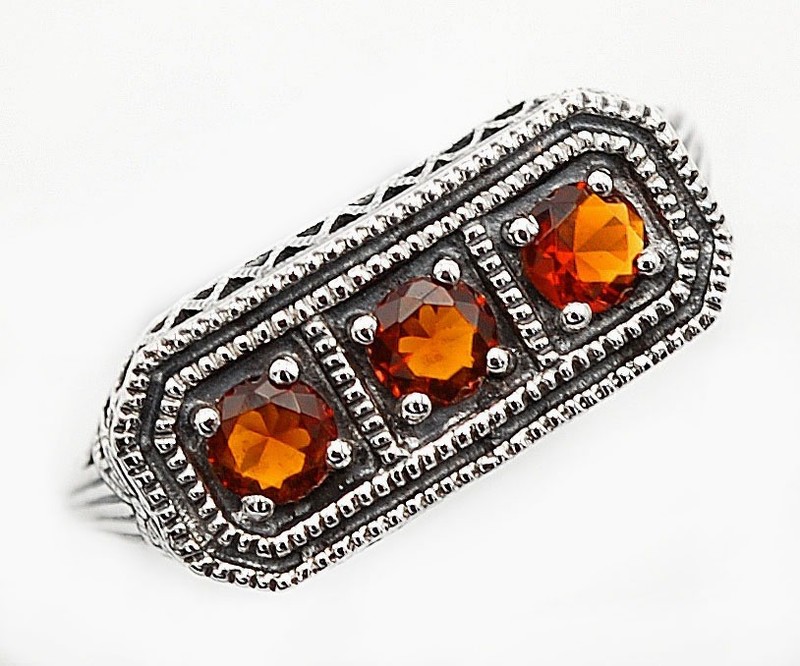 1CT  Fire Garnet 925 Sterling Silver Nouveau Style Ring Sz 6 