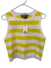 Dkny Jeans Tank Top Size XL Striped Crewneck Sleeveless White Yellow Knit NEW