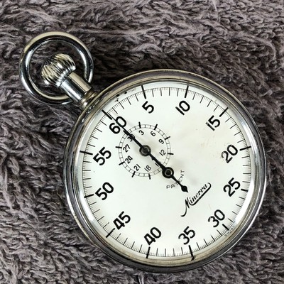 MINERVA ストップウォッチ シルバー Vtg Minerva Men Sport Mechanical Wind 51mm For Pocket Watch Parts