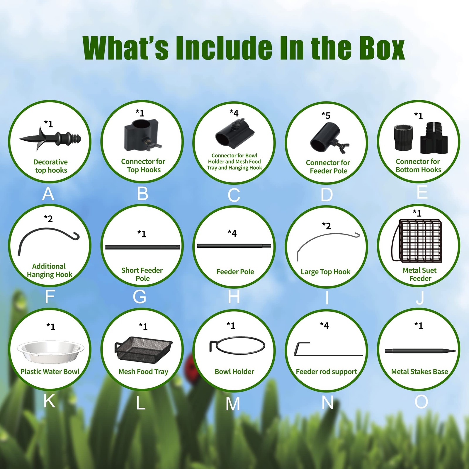 Bird Feeding Station Kit 90"x23" Feeder Pole Planter Hanger Multi Feeder