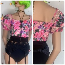 Pink Cottagecore Lace Crop Top Fairy Babydoll Romantic Boho Top Bustier Rococo S