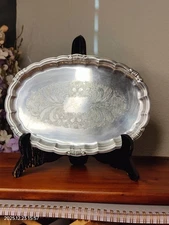 Vintage Viners of Sheffield Silver Plated Serving Tray, Ornate Oval Platter