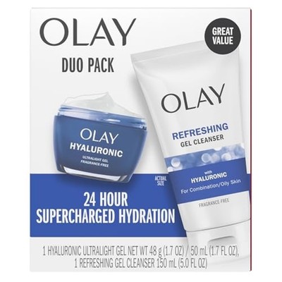 Olay Hyaluronic Acid Duo Set: Gel Face Wash 5oz & Ultralight Gel Moisturizer 1.7