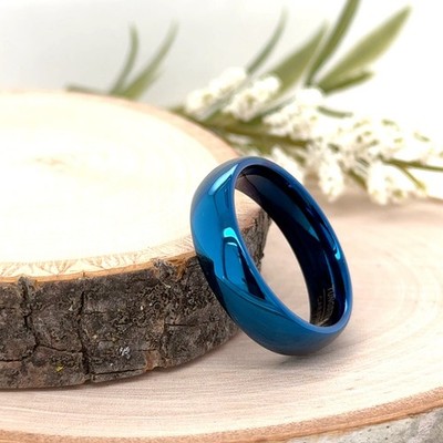 6mm Blue Tungsten Wedding Band High Polish Scratch-Free Ring For Christmas Gifts