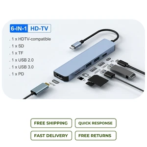 6 en 1 USB C Adaptateur multiport Hub 4K HDMI 100W PD USB 3.0 SD TF Lecteur de cartes