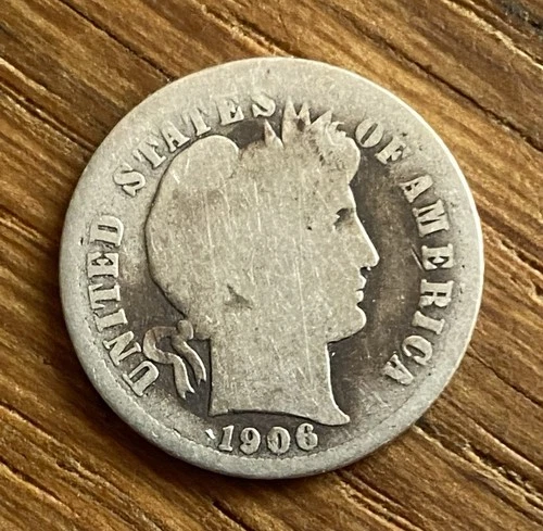 1906 Barber Dime 10C – 90% Silver – Circulated – Historic U.S. Coin