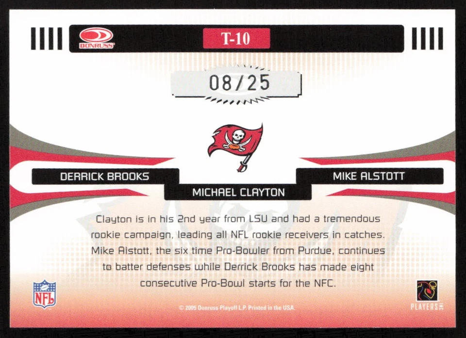 2005 Donruss Triplets Platinum Holofoil /25 Brooks, Clayton, Mike Alstott #T-10 - Image 2 of 2