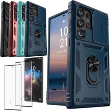 For Samsung Galaxy S22 Ultra S22+ S22 Ring Case Magnetic Cover / Tempered Glass