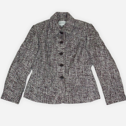 Next Womens 12 Wool Blend Coat Boucle Tweed Purple + White Short Length Buttoned