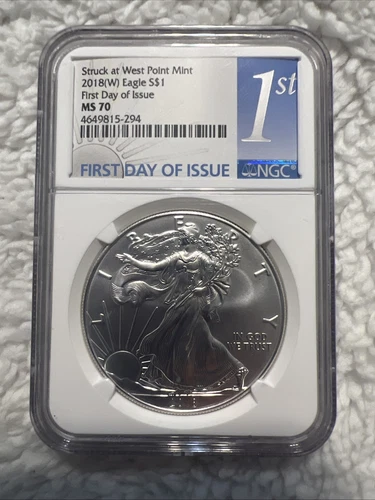 2018(W) American Silver Eagle $1 NGC MS70 FIRST DAY OF ISSUE BLUE SUNSHINE LABEL
