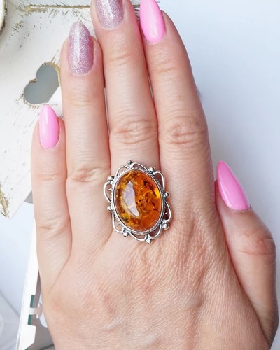 Natural Baltic Amber Ring 925 Sterling Silver Handmade Jewelry Gift For Lover - 第 5/14 張圖片