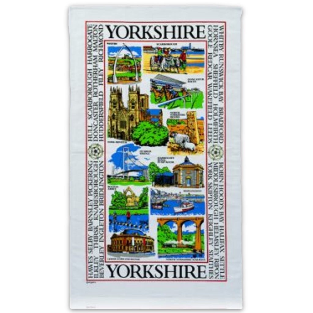 NEW Yorkshire Tea Towel Souvenir Gift Sights Scenes Landmarks Collage Montage