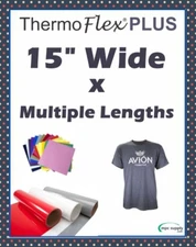 Thermoflex Plus Heat Transfer Vinyl (HTV) 15" x 12",1,3,5,&10 Yds - Easy Weeding
