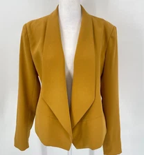 Philosophy Blazer Womens Size 8 Yellow Open Front Crop Wide Lapels Career Office