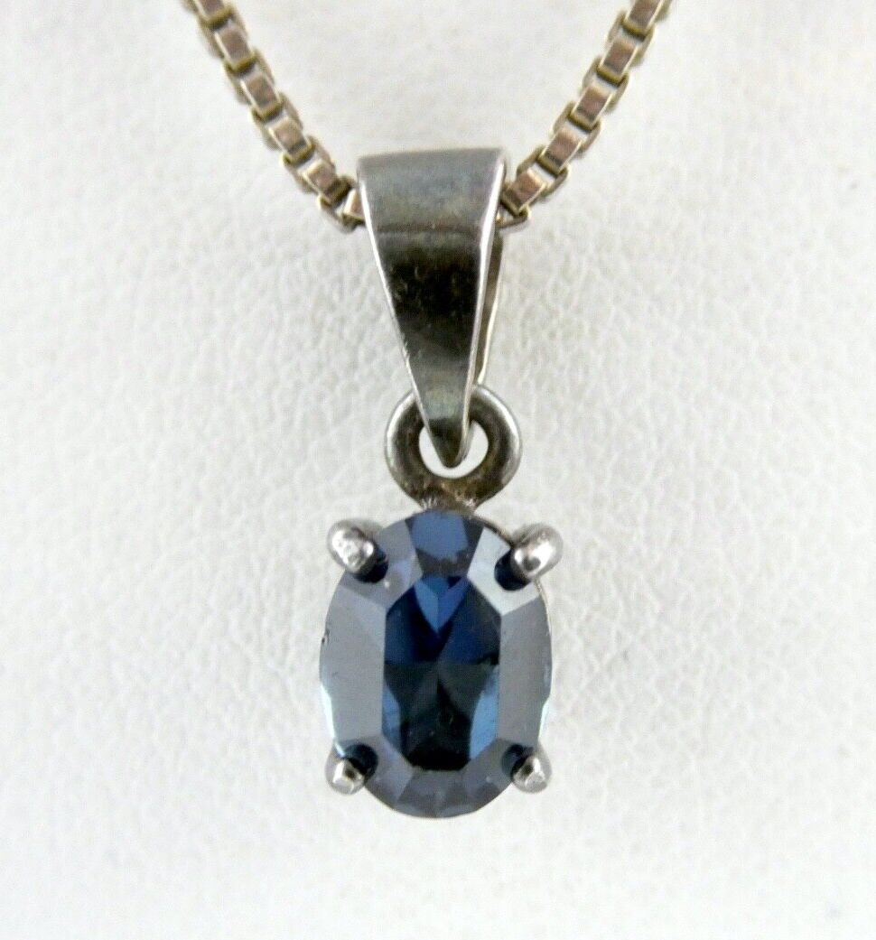 Marsala Sterling Silver Dark Blue Rhinestone Pendant Necklace 925 MC  18 In
