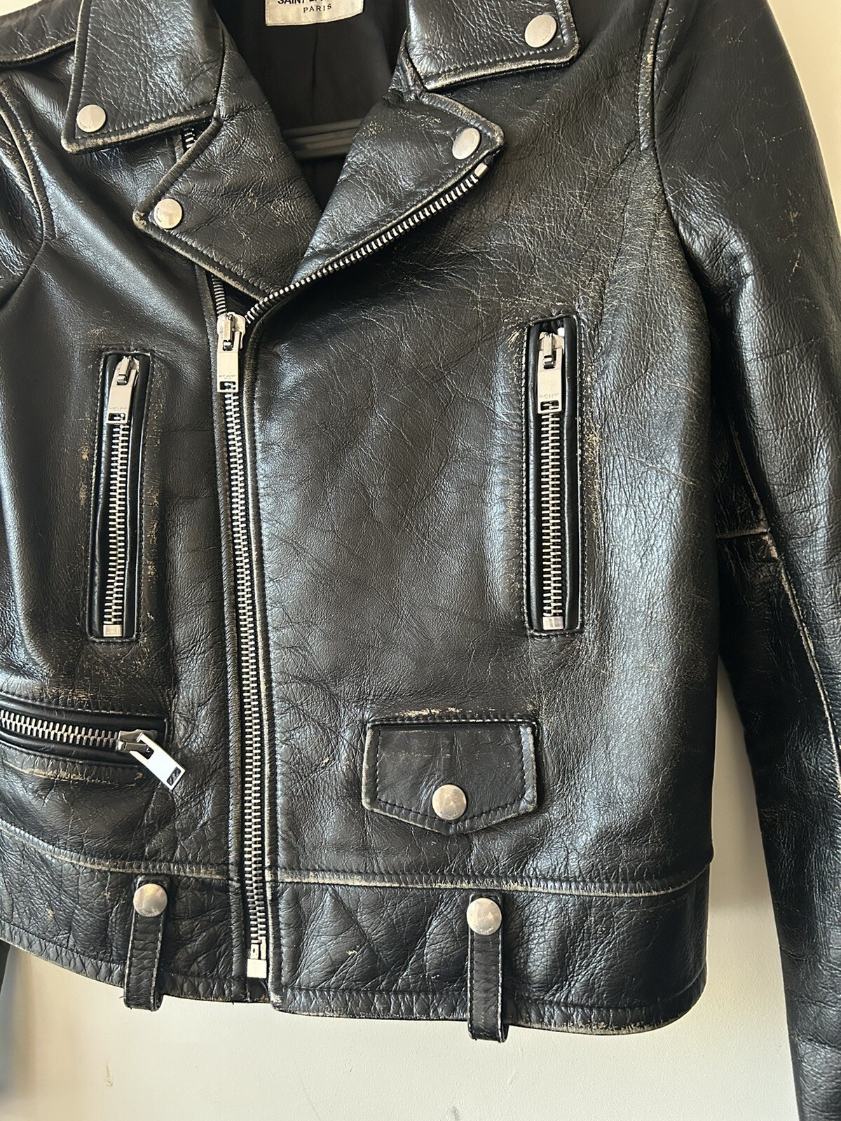 Giacca in pelle effetto invecchiato Saint Laurent taglia F38