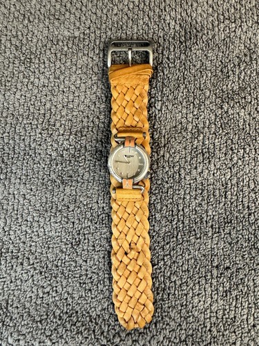 Vtg Lucky Brand Watch Women 34mm Silver Tone Braided Leather Cuff New Battery - Picture 2 of 4