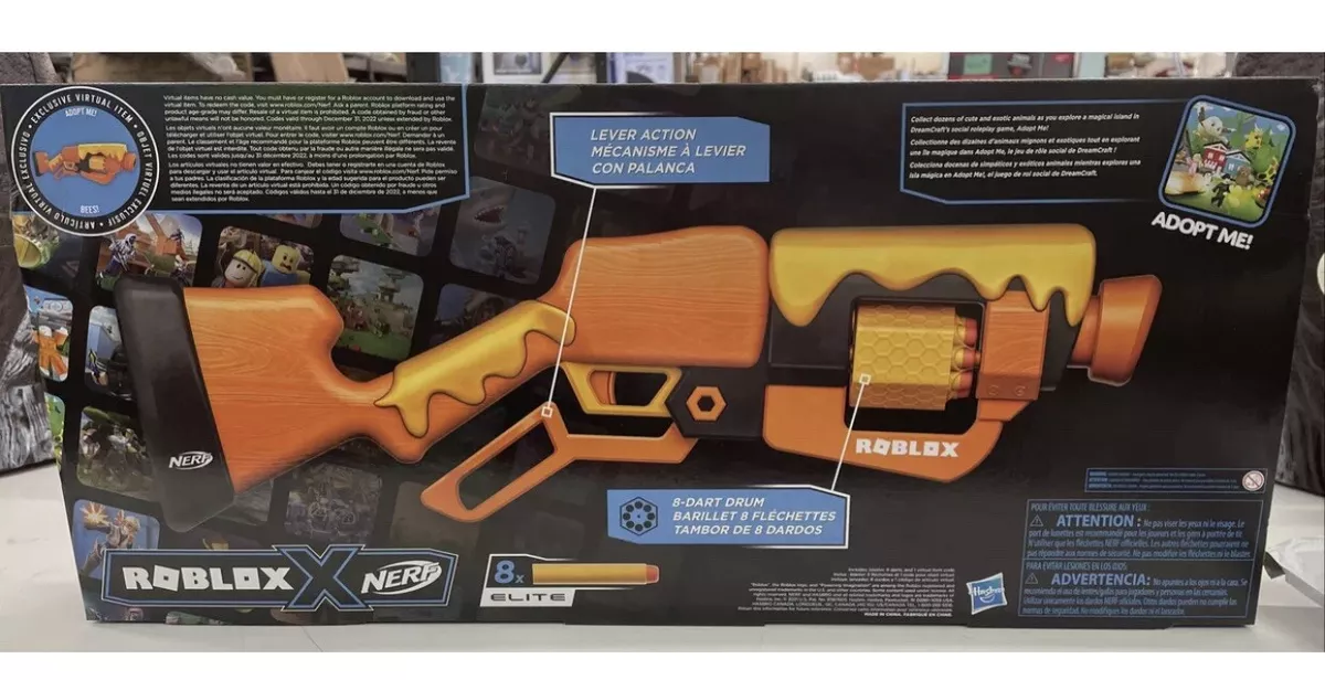 NERF ROBLOX Adopt Me Bees Lever Action Dart Blaster Gun *includes Code*