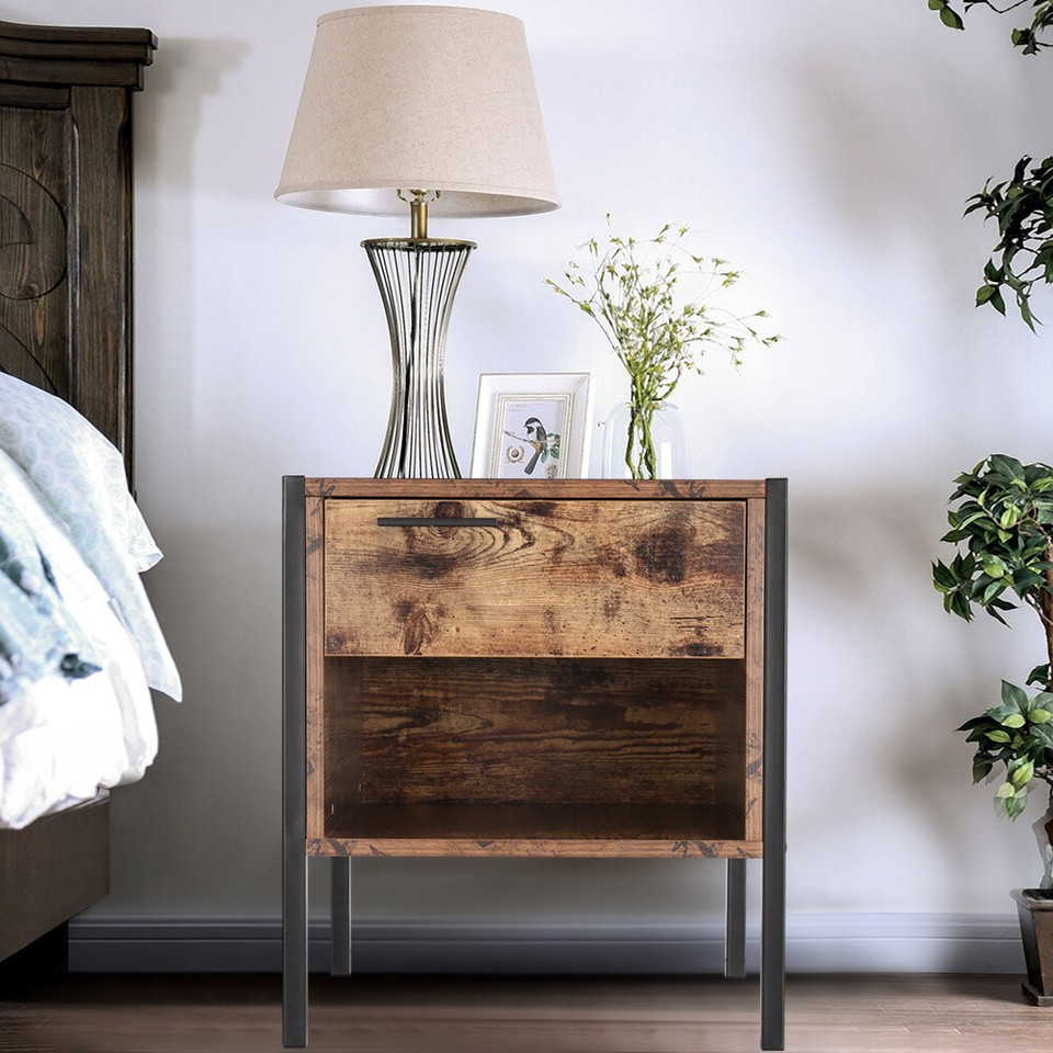 Modern Nightstand Drawer Storage Chest Bedside Wood Sofa Side