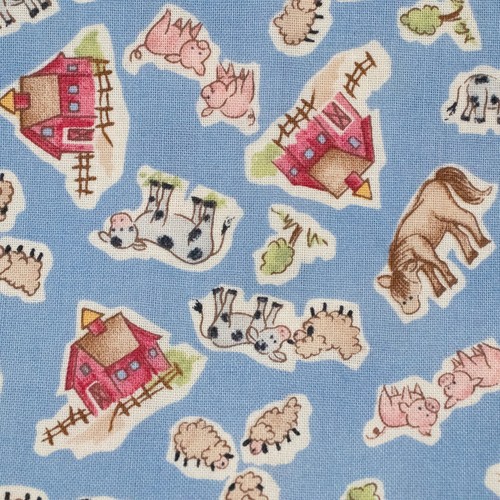 Ollie & Me For MPNY IND Farm Animals Cotton Fabric 1 Yard Blue Quilting Barnyard