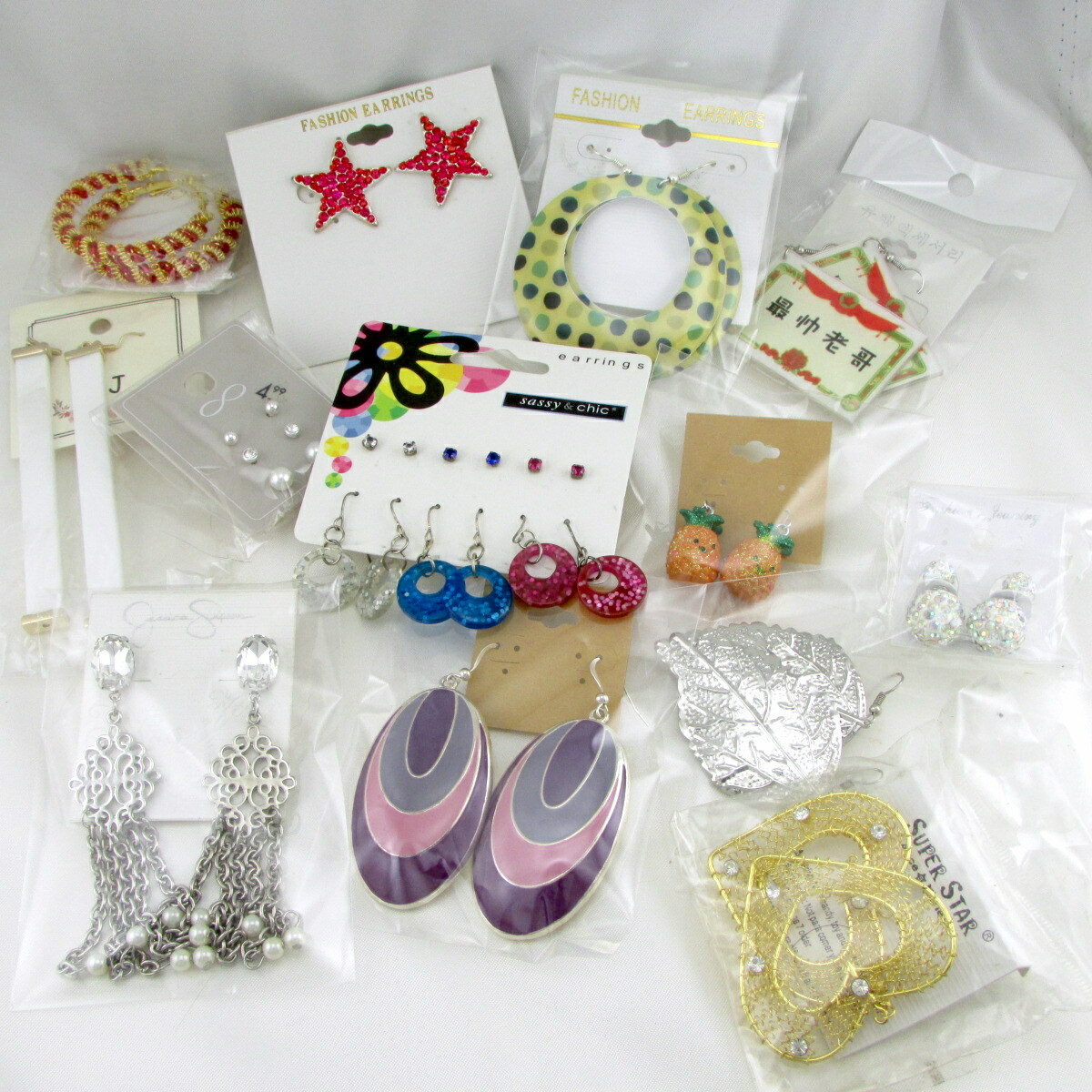 WHOLESALE EARRING LOT BAKERS DOZEN STUDS HOOPS DANGLES RHINESTONES