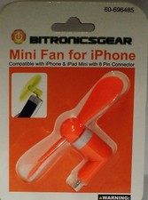 BITRONICSGEAR Mini Fan For iPhone i Pad Mini With 8 Pin Connector ORANGE NIP