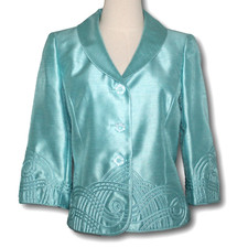 KASPER 8 Shimmer Finish Jacket Shawl Collar Ribbon Trim Front  Sleeves