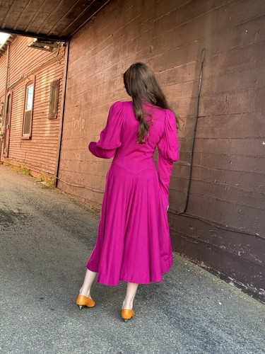 Vintage 1980s Indie Designer Dress-Puff Sleeeve-Magenta-Pink-Small-medium- - Picture 9 of 18
