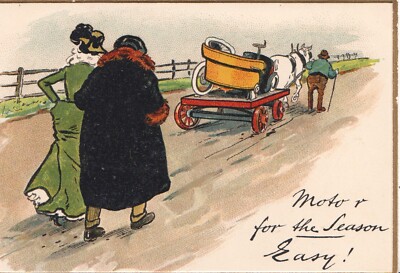 motor car broken down, comic artist Thackeray Tuck Christmas greeting card