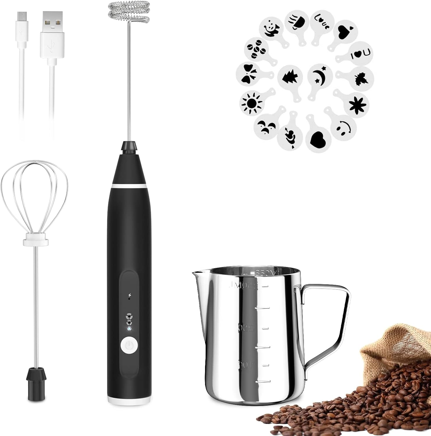 Milk Frother Handheld,  Rechargeable Electric Foam Maker Drink Mixer 3 Speeds wi-image