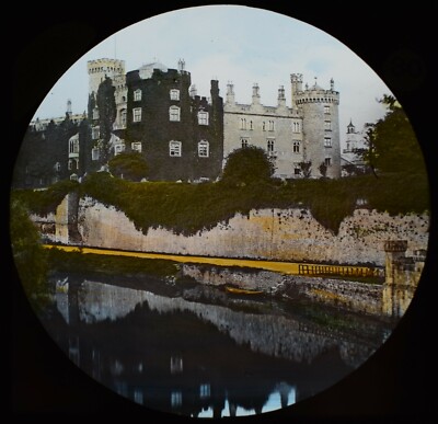 ANTIKES magisches Laternendia KILKENNY CASTLE VOM FLUSS UM 1890 FOTO IRLAND 