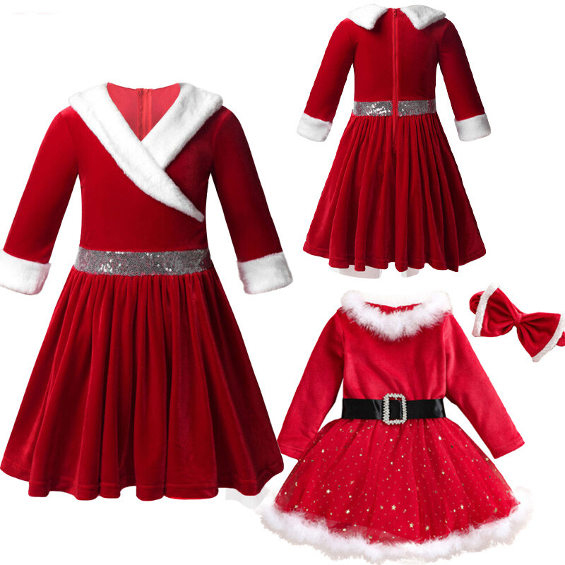 white christmas dresses Baby Girl Dress Toddler Ball Gowns Christmas Lolita Velvet Fluffy Princess Dress, Red / 4-5 Years (120cm)