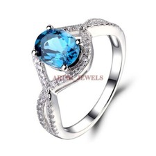Natural Blue Topaz Gemstone with 925 Sterling Silver Ring for Women's 3872