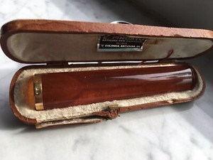 ANTIQUE ITALY AMBER/18kt. SMOKING-CIGAR HOLDER/BOX by E. FINCATO-MOUTHPIECE 👍