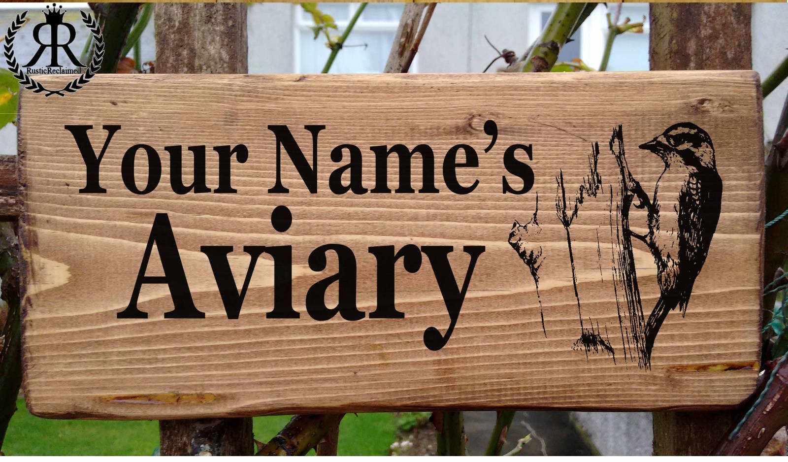 BIRD HOUSE AVIARY SIGN NAME PLATE PLAQUE FOR A GARDEN CAGE WOODPECKER BIRD BATH