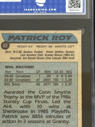 Patrick Roy 1986 Topps #53 RC ISA 8.5 - Picture 7 of 7