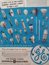 General Electric Print Ad Original Rare Vtg 1940s WW2 Mazda Lamps Carlson Raider