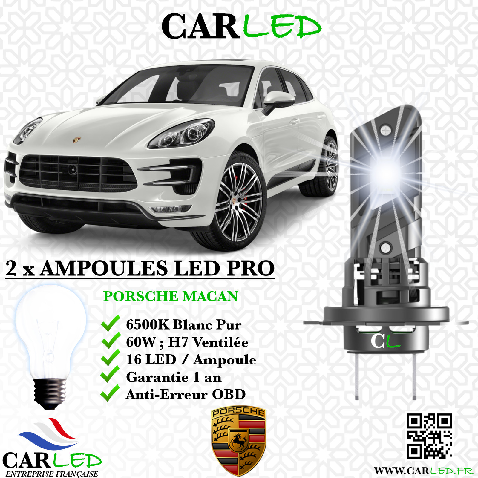 Ampoule LED Porsche Macan kit phares avant rechange blanc