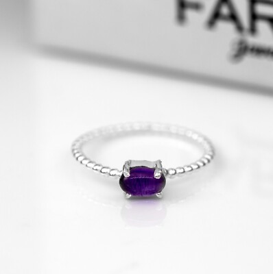 925 Sterlingsilber lila Amethyst oval Edelstein gerippt Blase Damenring Geschenk
