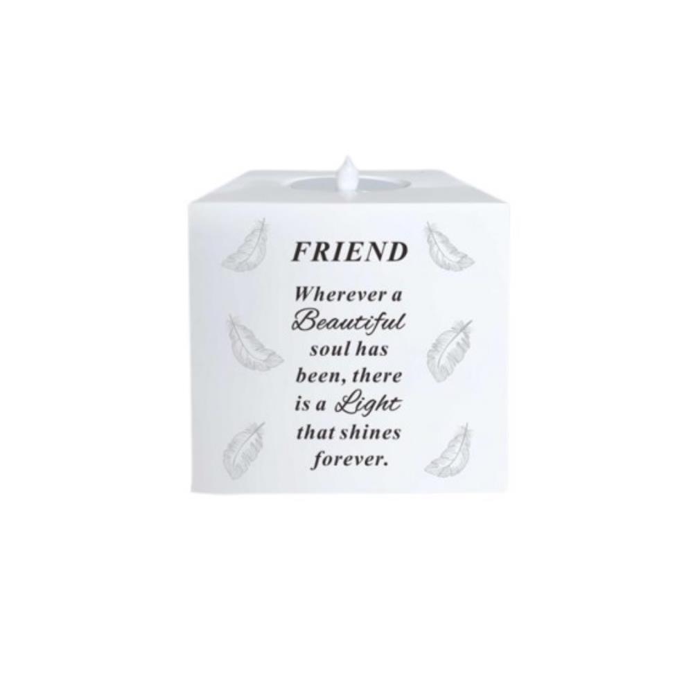 Grave Memorial Ornament Graveside Led Flickering Candle Feather Design Friend
